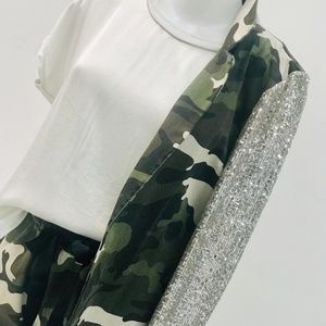 Italian Camouflage Tie Jacket w Sequin Knit Sleeve